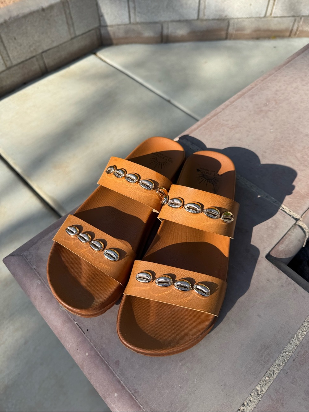Salt Sisters “Oceanside” Golden Cowrie shell  Slide Sandals
